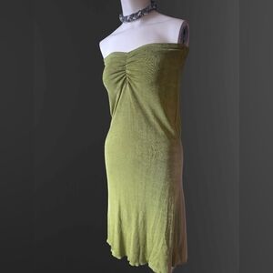 Cider Strapless Ruched Moss Green Midi Dress Small